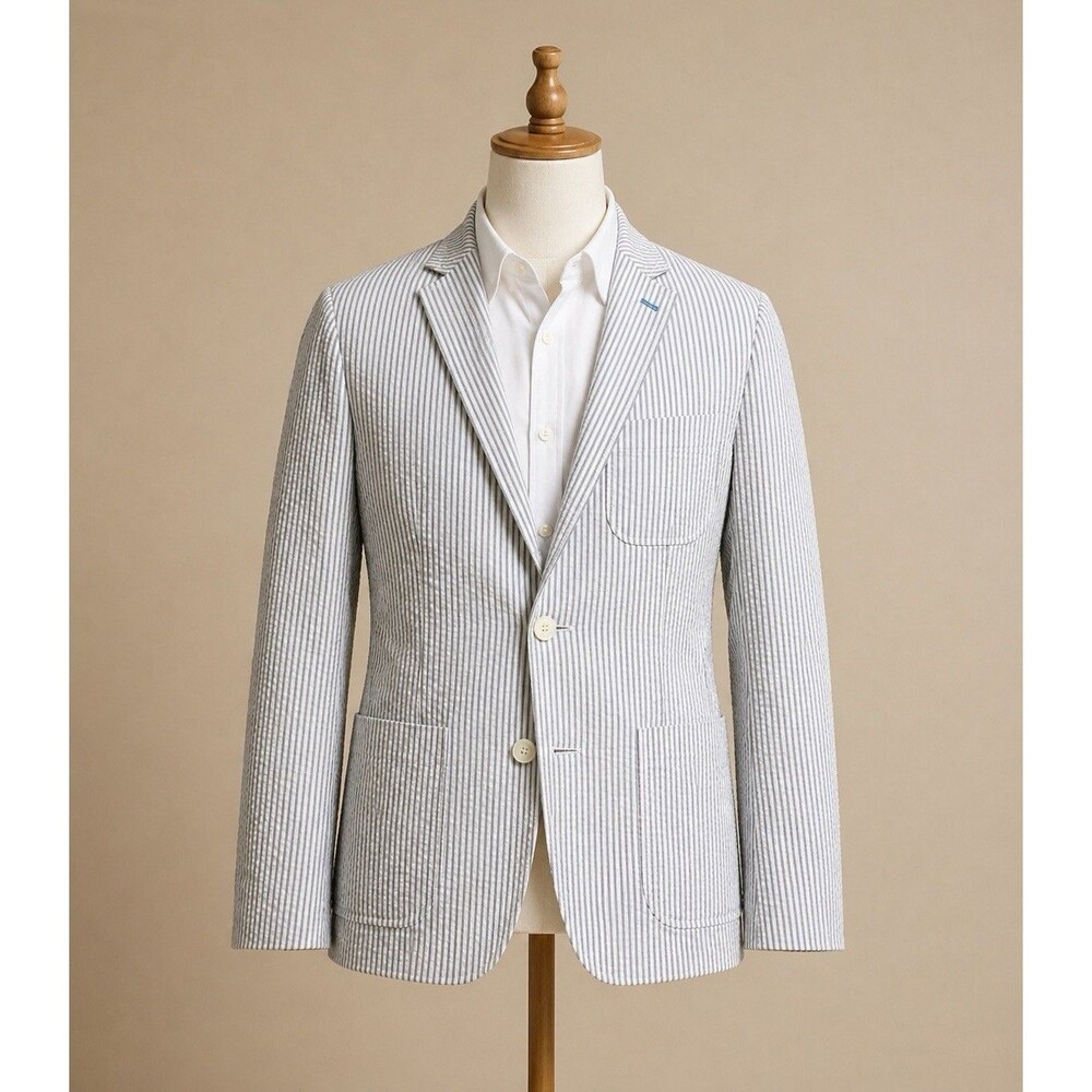 Penguin by Munsingwear©  Blue White Seersucker Jacket Coat Blazer Size Medium